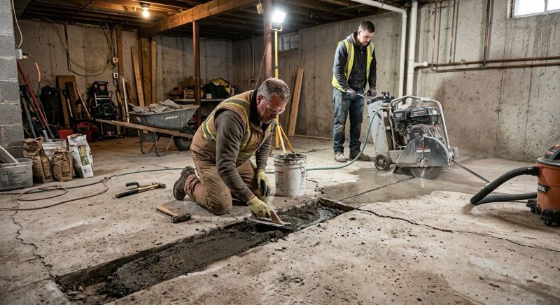 Cracked Basement Floor Repair in Brockton, MA