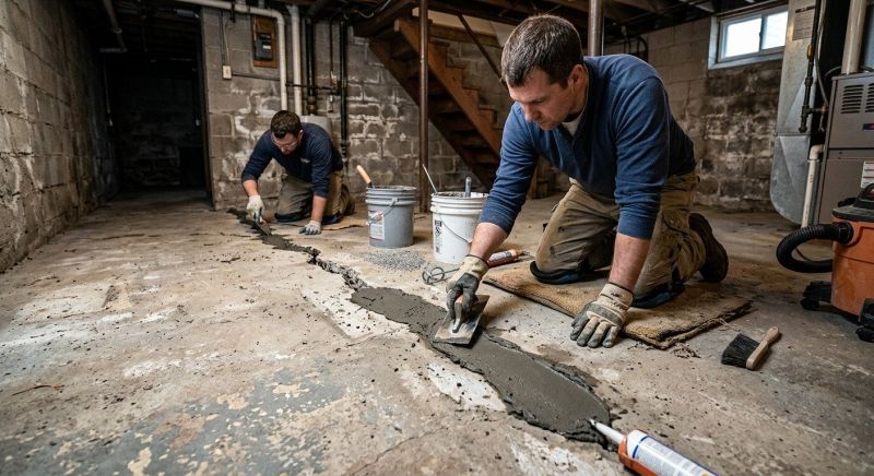 Cracked Basement Floor Repair in Brockton, MA